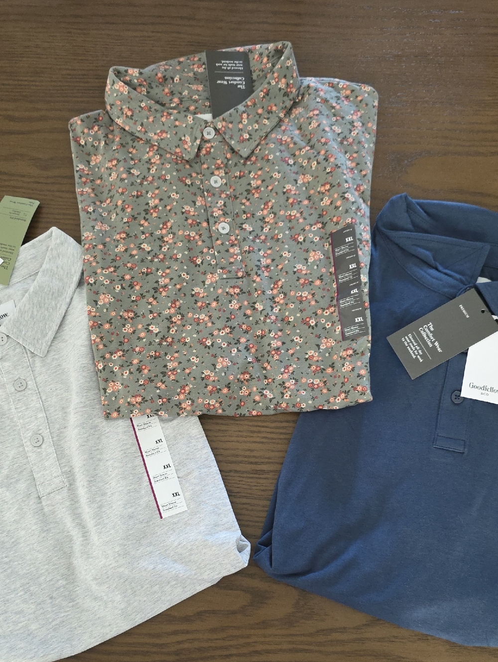 Bundle 3 pack Goodfellow & Co Men's Gray Floral + blue+ gray polo